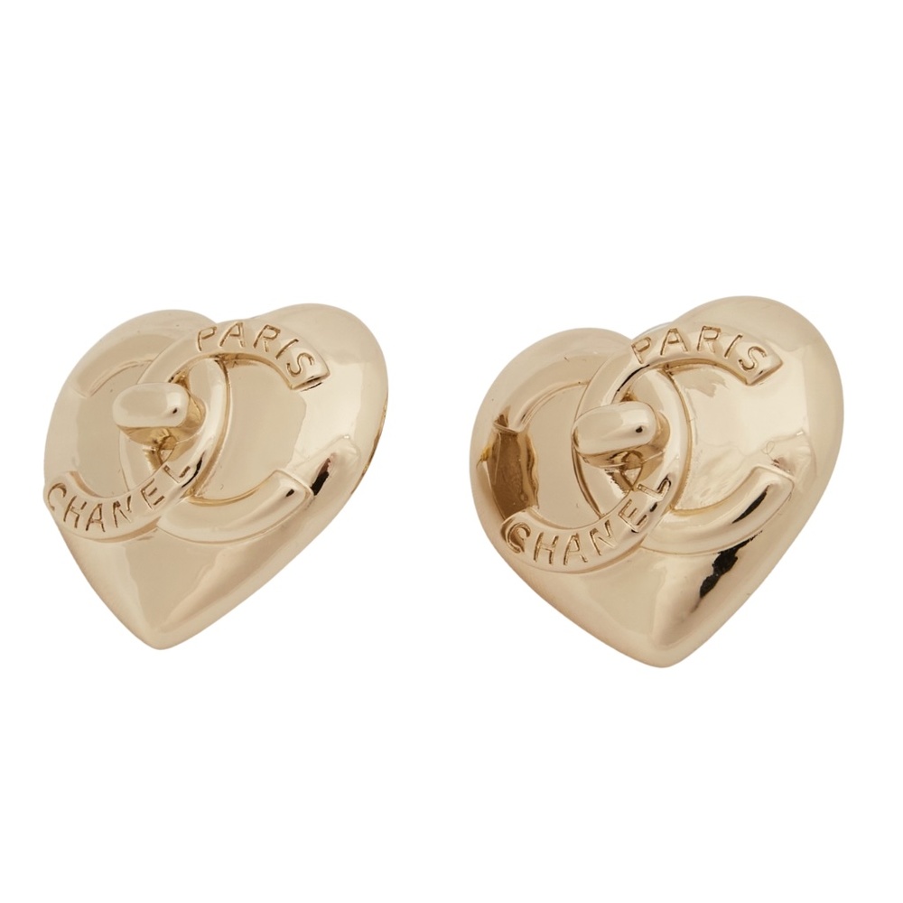 CHANEL LIGHT GOLD HEART CC TURNLOCK EARRING LARGE (2022)